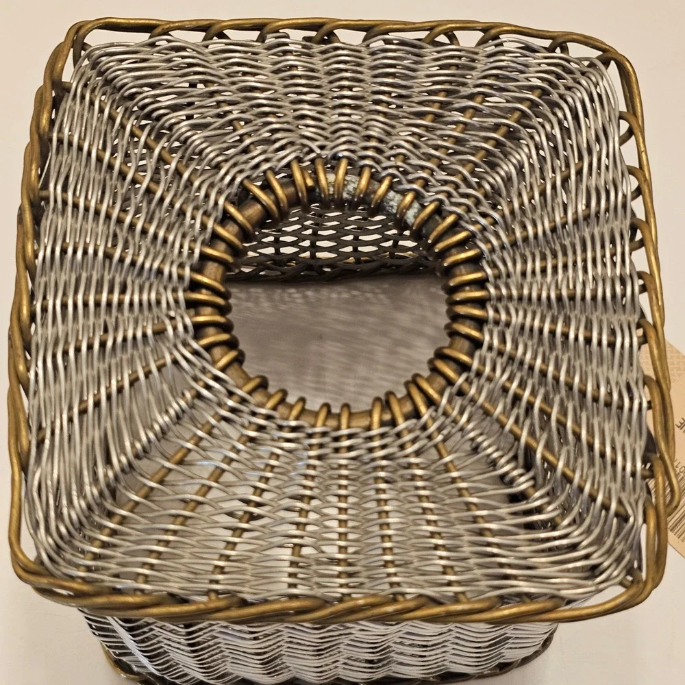Park B. Smith Environments II Hand Woven Metal Tissue Box Cover Silver Brass